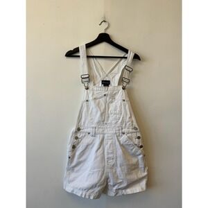 VTG No Boundaries Overalls Juniors Medium 7/9 White Denim Bib Shortalls Romper